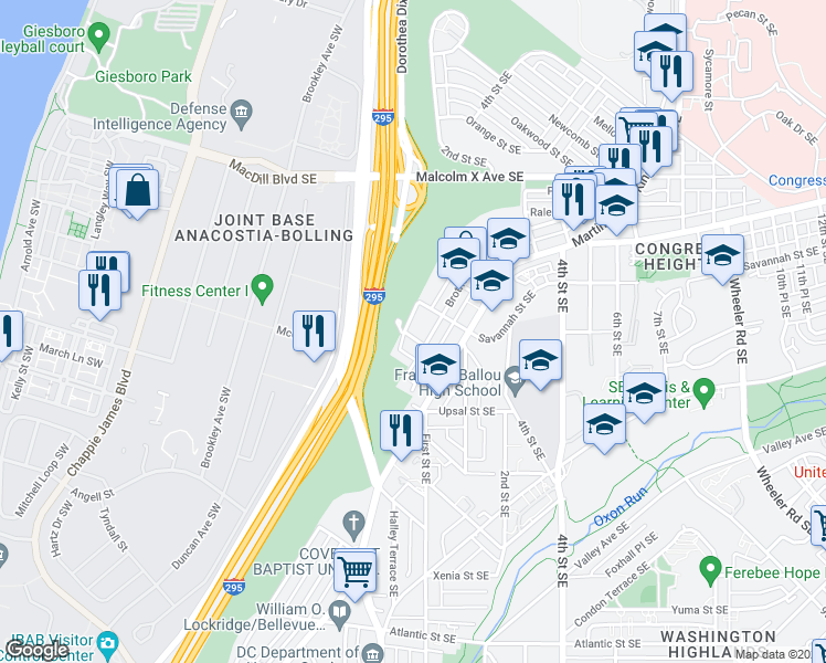 map of restaurants, bars, coffee shops, grocery stores, and more near 101 Independence Avenue Southeast in Washington