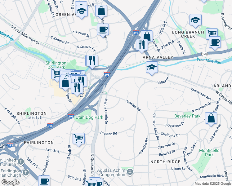 map of restaurants, bars, coffee shops, grocery stores, and more near 3723 Lyons Lane in Alexandria