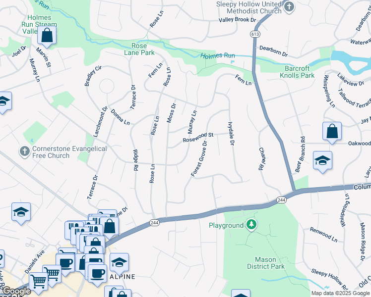 map of restaurants, bars, coffee shops, grocery stores, and more near 6840 Murray Lane in Annandale