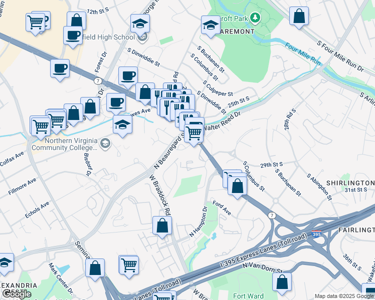 map of restaurants, bars, coffee shops, grocery stores, and more near 3445 Berkeley Street in Alexandria