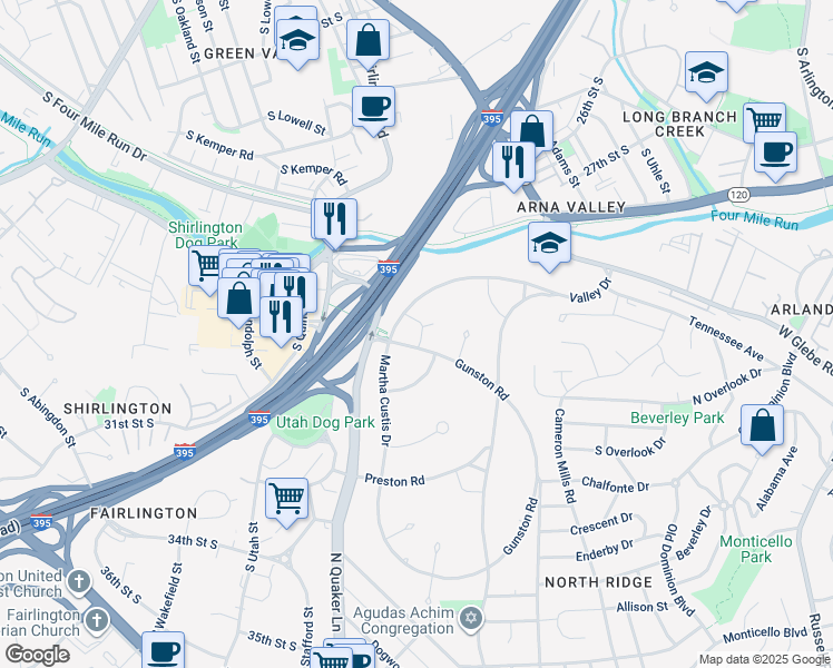 map of restaurants, bars, coffee shops, grocery stores, and more near 3702 Lyons Lane in Alexandria