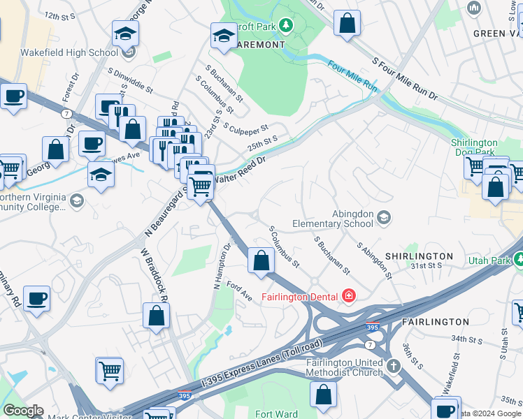 map of restaurants, bars, coffee shops, grocery stores, and more near 4858 South 28th Street in Arlington