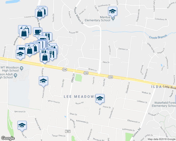 map of restaurants, bars, coffee shops, grocery stores, and more near 9213 Briary Lane in Fairfax