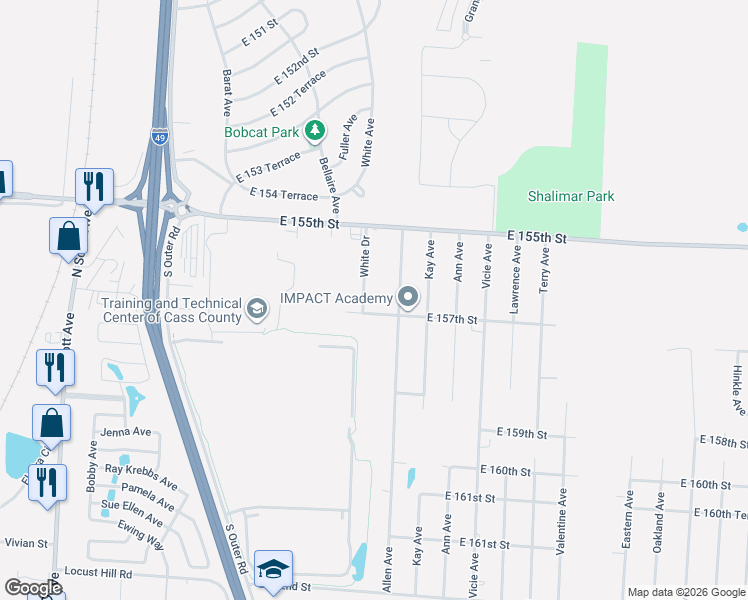 map of restaurants, bars, coffee shops, grocery stores, and more near 15602 Allen Avenue in Belton