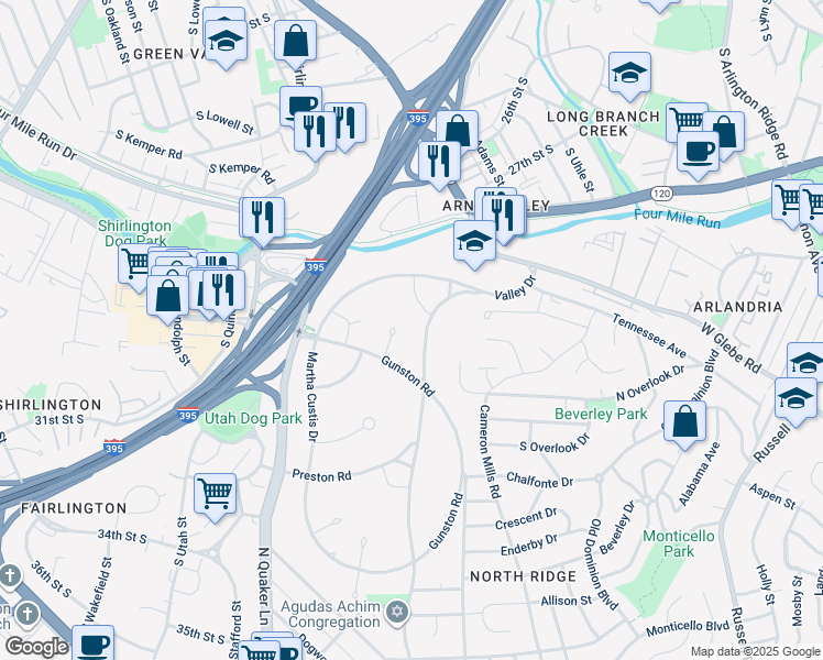 map of restaurants, bars, coffee shops, grocery stores, and more near 3700 Valley Drive in Alexandria
