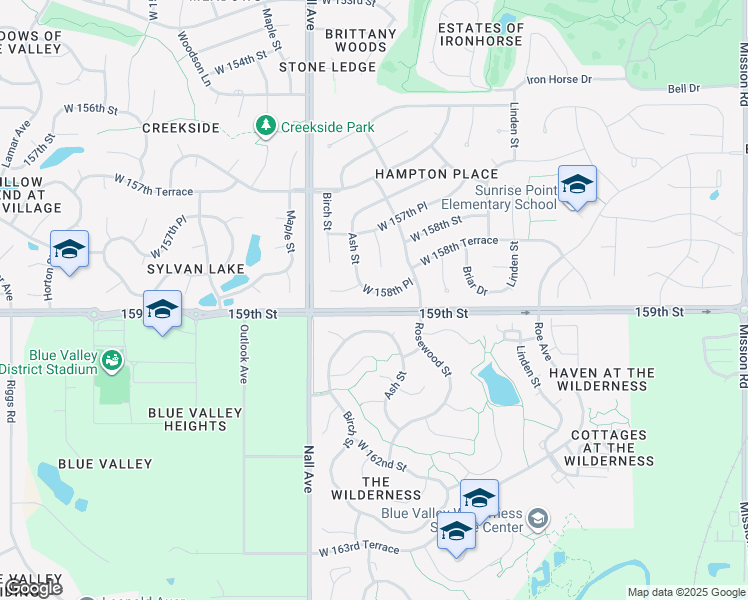 map of restaurants, bars, coffee shops, grocery stores, and more near 5301 West 158th Place in Overland Park