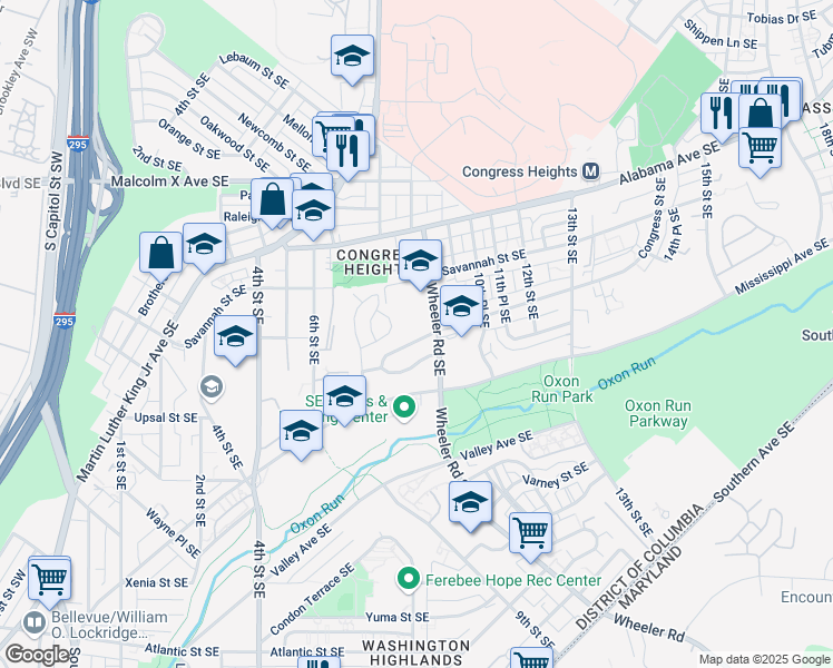 map of restaurants, bars, coffee shops, grocery stores, and more near 101 Independence Avenue Southeast in Washington