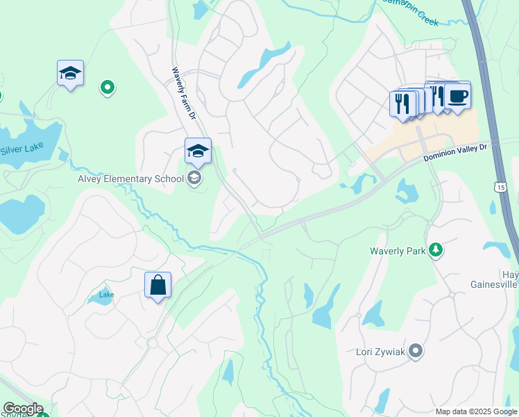 map of restaurants, bars, coffee shops, grocery stores, and more near 5427 Trevino Drive in Haymarket