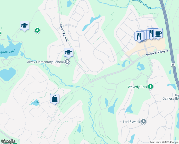 map of restaurants, bars, coffee shops, grocery stores, and more near 5427 Trevino Drive in Haymarket