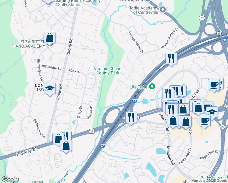 map of restaurants, bars, coffee shops, grocery stores, and more near 14403 Newton Patent Court in Centreville