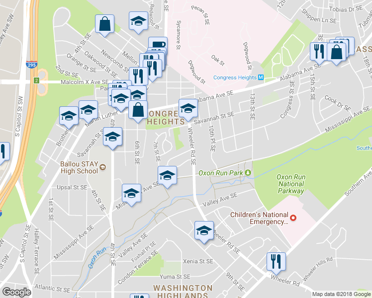 map of restaurants, bars, coffee shops, grocery stores, and more near 772 Congress Street Southeast in Washington