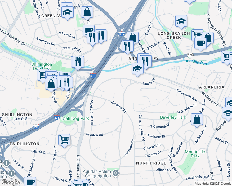 map of restaurants, bars, coffee shops, grocery stores, and more near 3623 Greenway Place in Alexandria