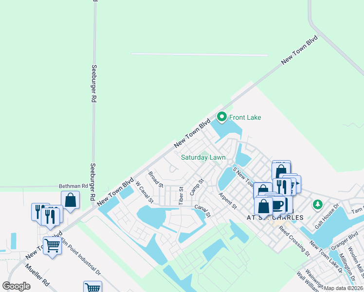 map of restaurants, bars, coffee shops, grocery stores, and more near 5017 Freehold Rock Drive in Saint Charles