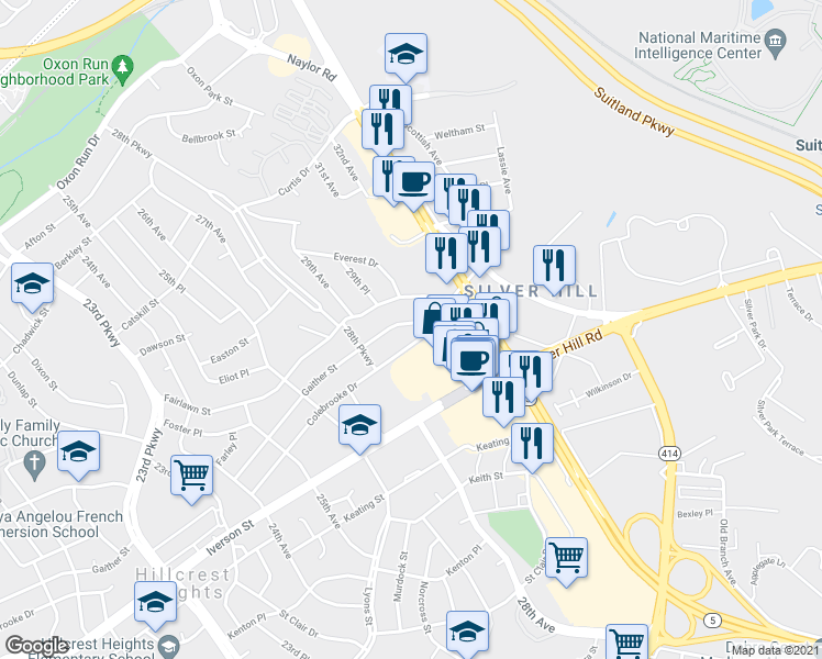 map of restaurants, bars, coffee shops, grocery stores, and more near 101 Independence Avenue Southeast in Washington