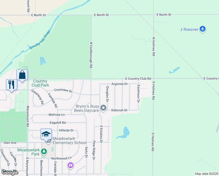 map of restaurants, bars, coffee shops, grocery stores, and more near 2530 Argonne Drive in Salina