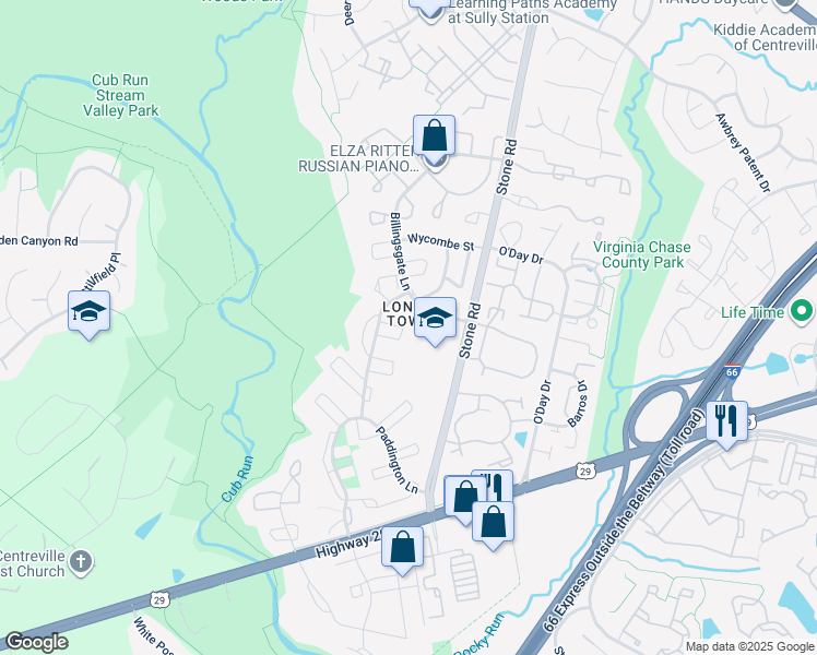 map of restaurants, bars, coffee shops, grocery stores, and more near 14708 Bentley Square in Centreville