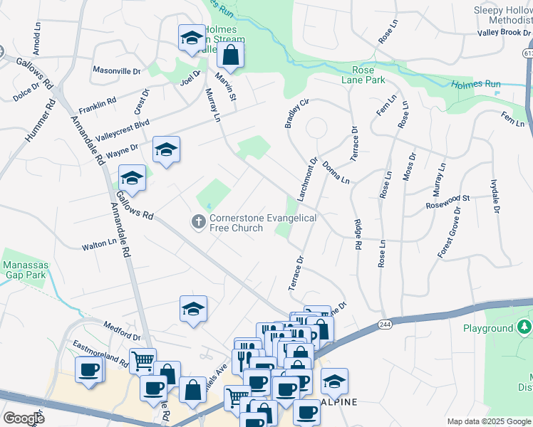 map of restaurants, bars, coffee shops, grocery stores, and more near 3813 Stuart Court in Annandale