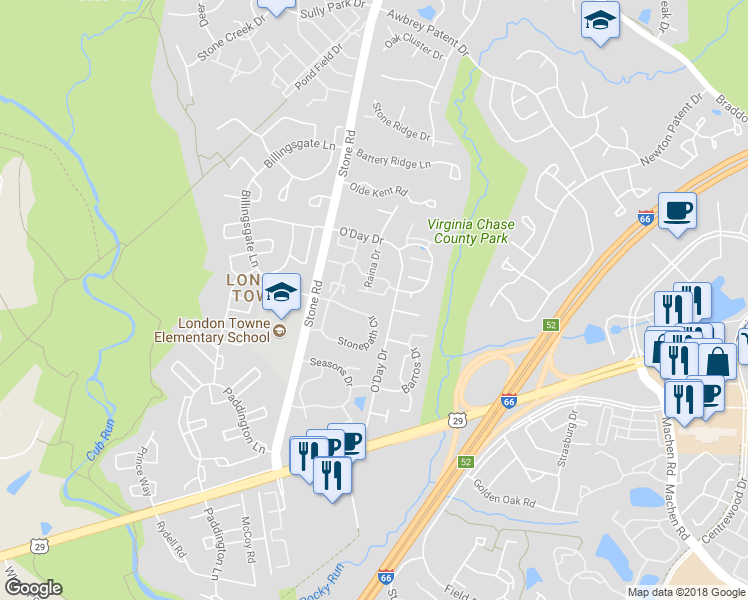 map of restaurants, bars, coffee shops, grocery stores, and more near 14567 Granville Lane in Centreville