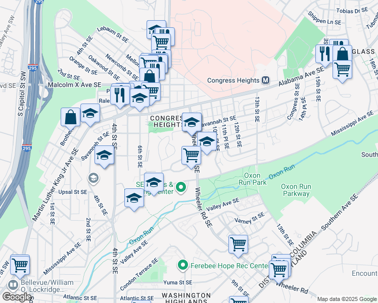map of restaurants, bars, coffee shops, grocery stores, and more near 772 Congress Street Southeast in Washington