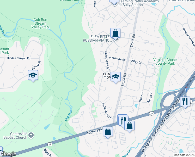 map of restaurants, bars, coffee shops, grocery stores, and more near 6122 Gothwaite Drive in Centreville