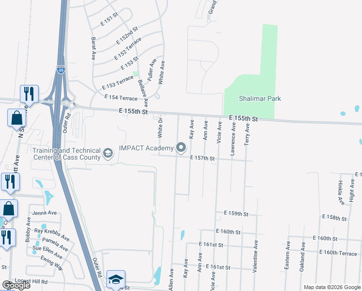 map of restaurants, bars, coffee shops, grocery stores, and more near 15605 Allen Avenue in Belton