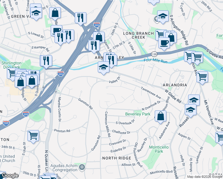 map of restaurants, bars, coffee shops, grocery stores, and more near 916 Manor Road in Alexandria
