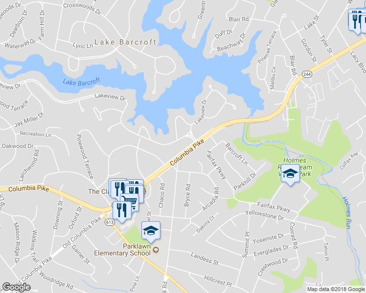map of restaurants, bars, coffee shops, grocery stores, and more near 6306 Columbia Pike in Falls Church