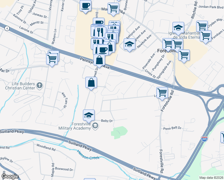 map of restaurants, bars, coffee shops, grocery stores, and more near 101 Independence Avenue Southeast in Washington