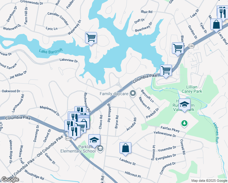 map of restaurants, bars, coffee shops, grocery stores, and more near 6306 Columbia Pike in Falls Church
