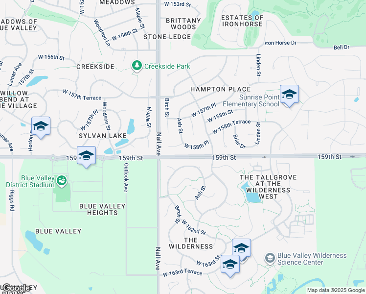 map of restaurants, bars, coffee shops, grocery stores, and more near 5301 West 158th Place in Overland Park