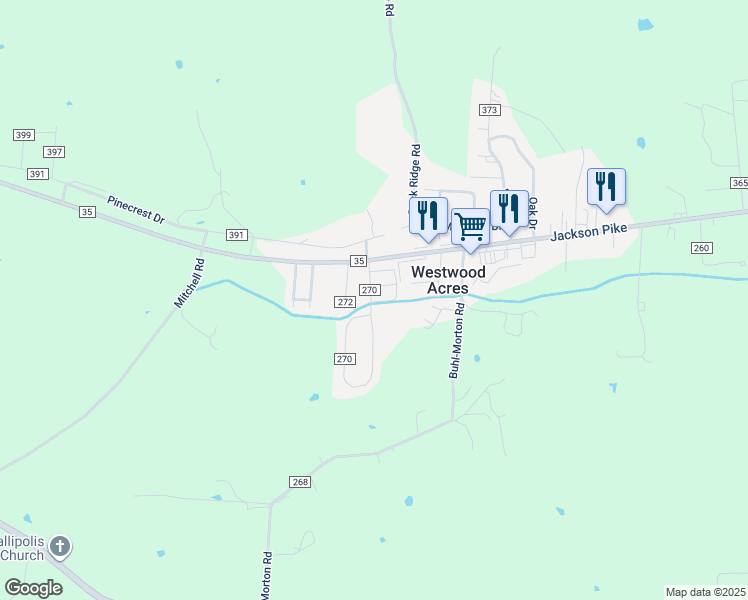 map of restaurants, bars, coffee shops, grocery stores, and more near 70 Jay Drive in Gallipolis