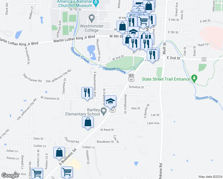 map of restaurants, bars, coffee shops, grocery stores, and more near 201 Tyler Street in Fulton