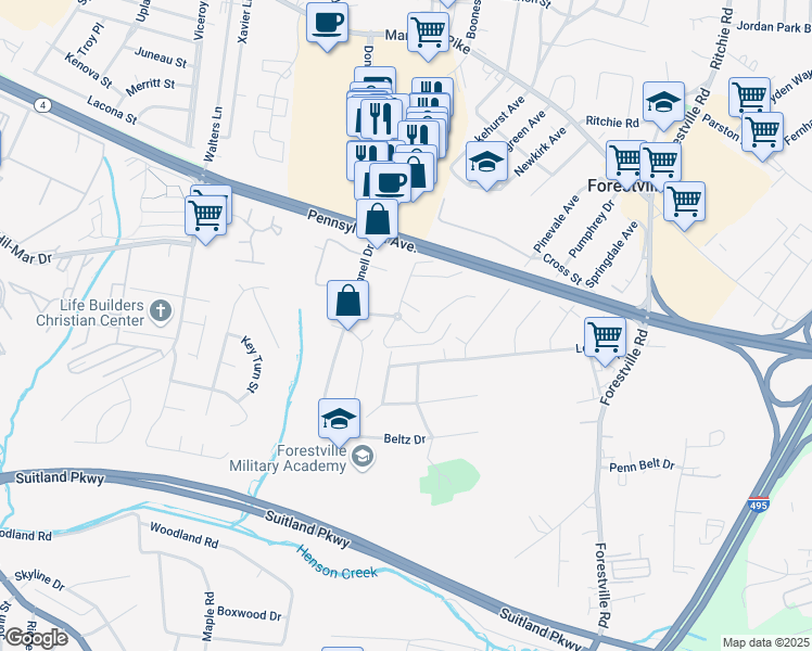 map of restaurants, bars, coffee shops, grocery stores, and more near 101 Independence Avenue Southeast in Washington