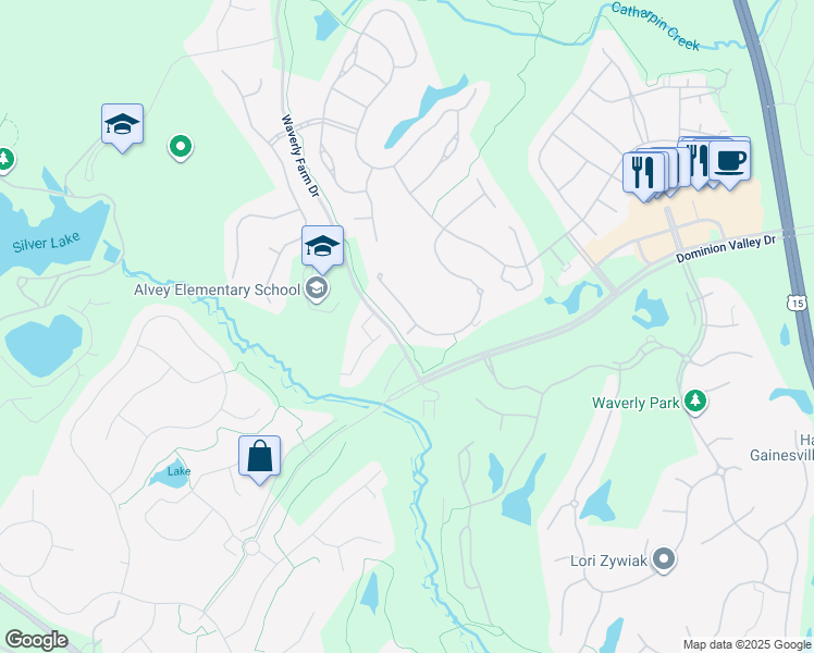 map of restaurants, bars, coffee shops, grocery stores, and more near 5435 Trevino Drive in Haymarket