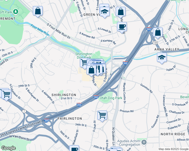 map of restaurants, bars, coffee shops, grocery stores, and more near 2800 South Randolph Street in Arlington