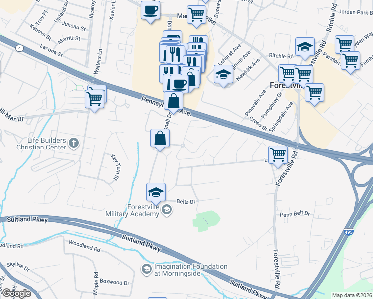 map of restaurants, bars, coffee shops, grocery stores, and more near 101 Independence Avenue Southeast in Washington