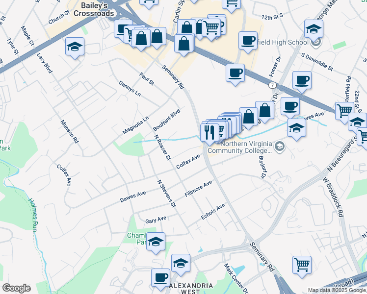 map of restaurants, bars, coffee shops, grocery stores, and more near 5447 Calhoun Avenue in Alexandria
