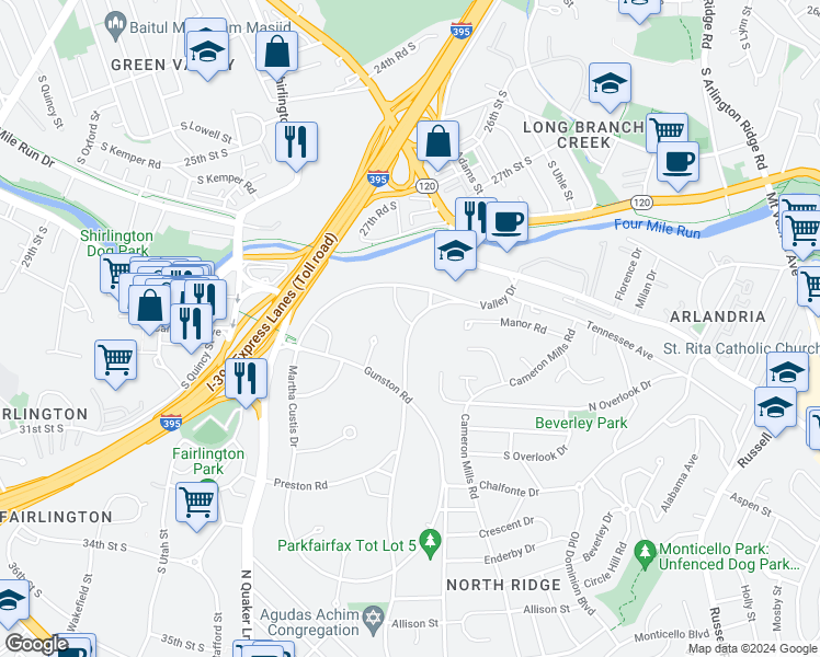 map of restaurants, bars, coffee shops, grocery stores, and more near 3702 Holmes Lane in Alexandria