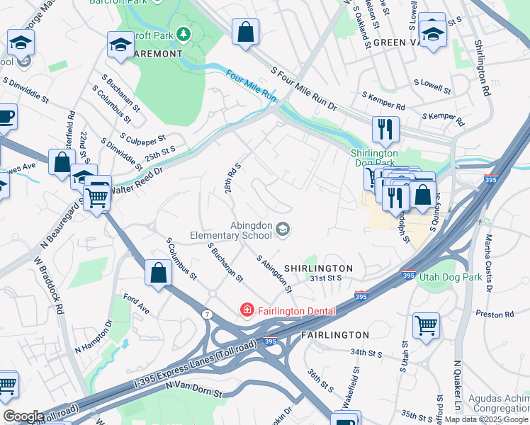 map of restaurants, bars, coffee shops, grocery stores, and more near 2819 South Woodrow Street in Arlington