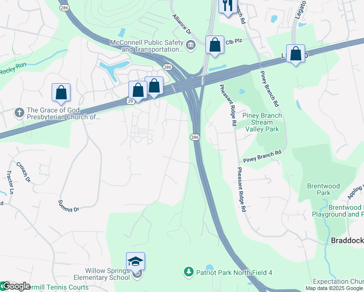 map of restaurants, bars, coffee shops, grocery stores, and more near 5007 Gunpowder Road in Fairfax