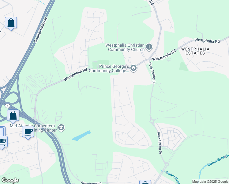 map of restaurants, bars, coffee shops, grocery stores, and more near 3535 Gentle Breeze Drive in Upper Marlboro