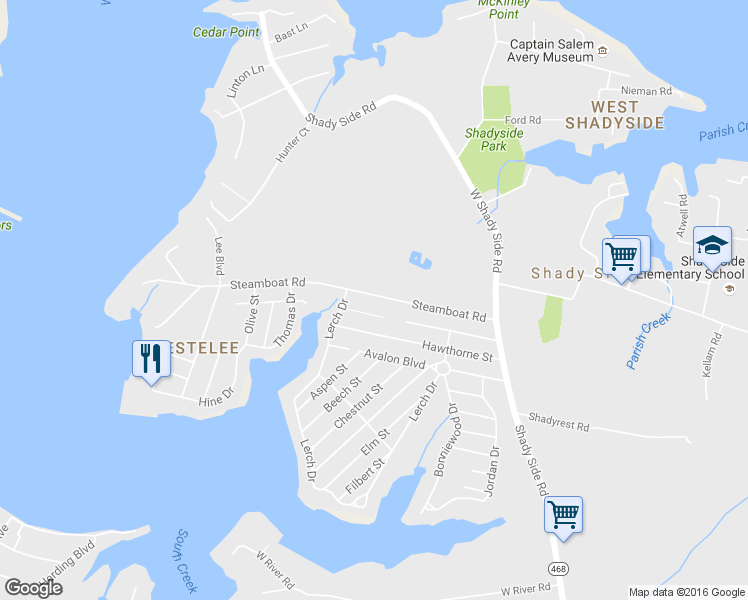 map of restaurants, bars, coffee shops, grocery stores, and more near 1212 Juniper Street in Shady Side