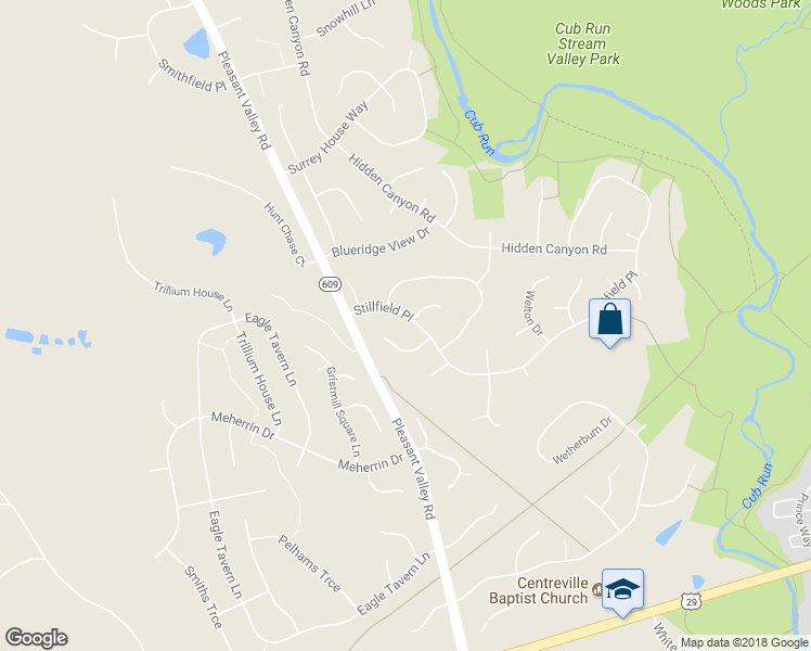 map of restaurants, bars, coffee shops, grocery stores, and more near 15179 Stillfield Place in Centreville