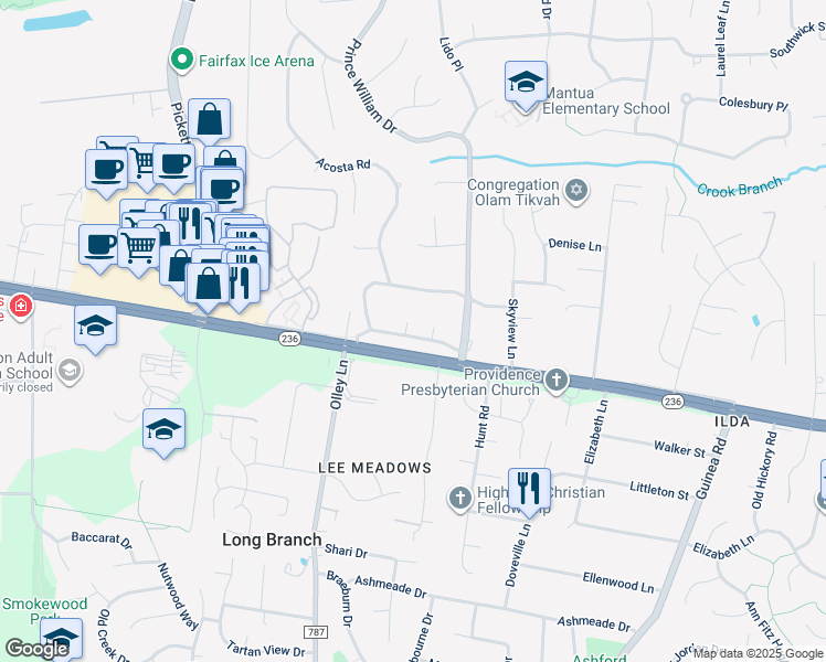 map of restaurants, bars, coffee shops, grocery stores, and more near 9212 Briary Lane in Fairfax