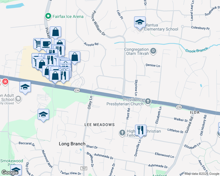 map of restaurants, bars, coffee shops, grocery stores, and more near 9212 Briary Lane in Fairfax