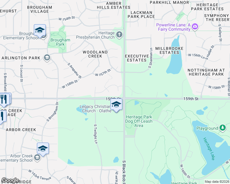 map of restaurants, bars, coffee shops, grocery stores, and more near 15888 South Foxridge Court in Olathe