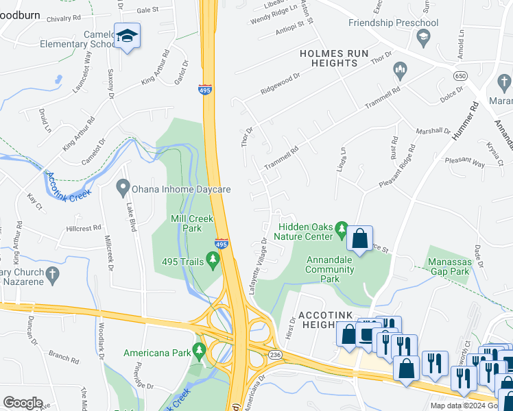 map of restaurants, bars, coffee shops, grocery stores, and more near 7864 Newport Glen Pass in Annandale