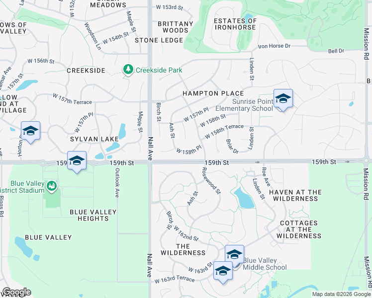 map of restaurants, bars, coffee shops, grocery stores, and more near 5206 West 158th Place in Overland Park