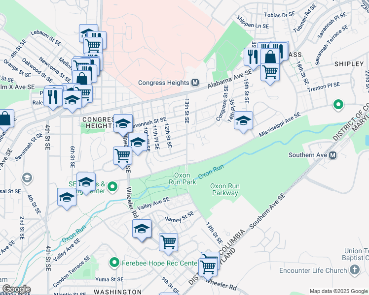 map of restaurants, bars, coffee shops, grocery stores, and more near 1226 Trenton Place Southeast in Washington