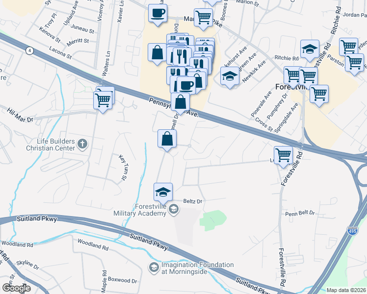 map of restaurants, bars, coffee shops, grocery stores, and more near 101 Independence Avenue Southeast in Washington